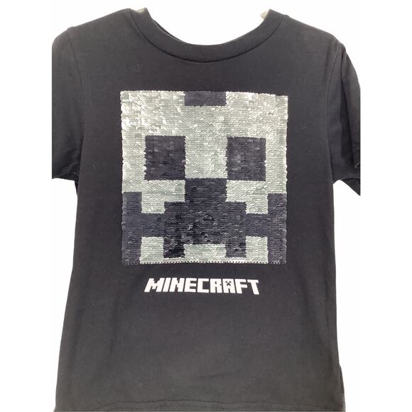 Mojang Black Multicolored Sequined Minecraft T-Shirt Kid's Youth Size XS/4 - Picture 3 of 6